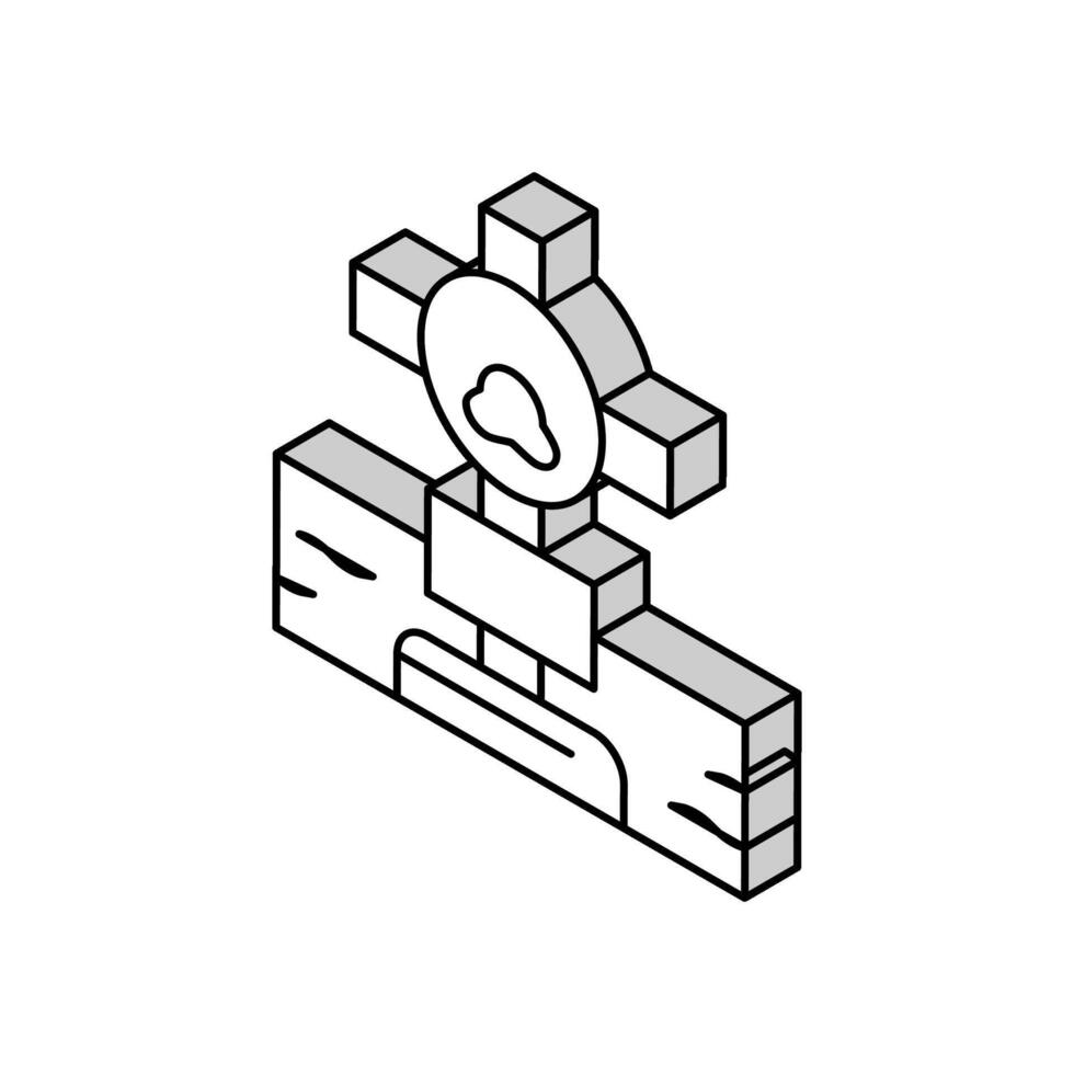 grave pet with cross isometric icon vector illustration