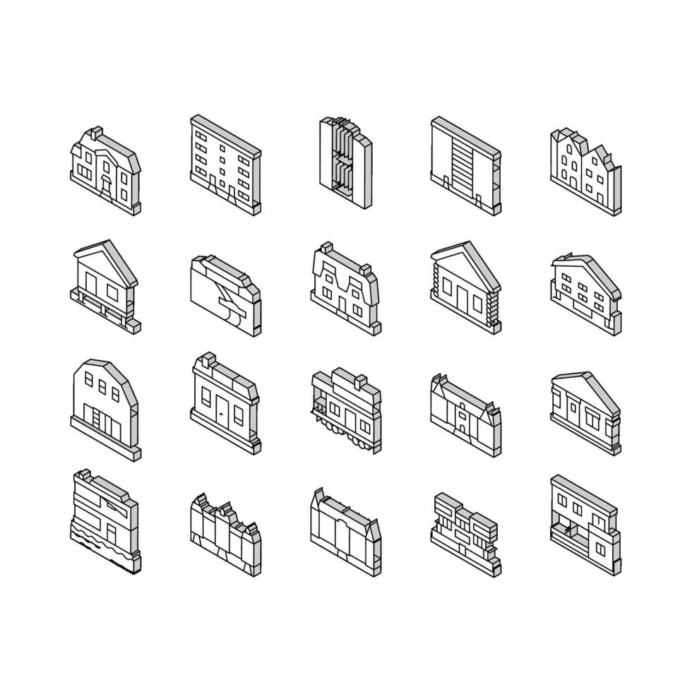 House Constructions Collection isometric icons set vector