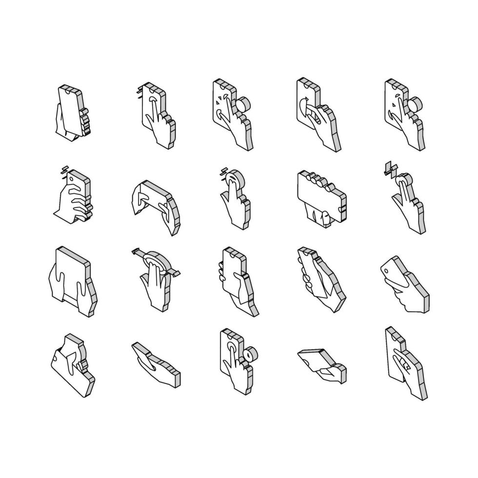 teléfono inteligente gesto colección isométrica íconos conjunto vector