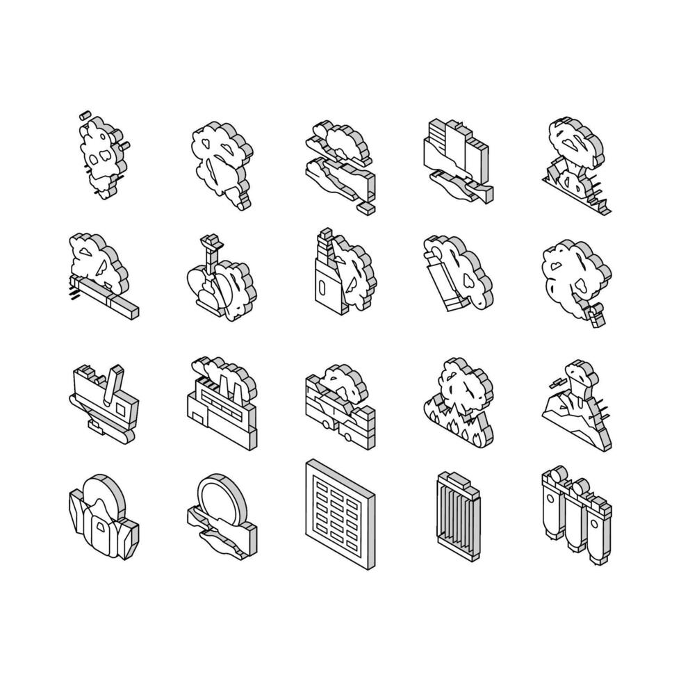 Smoke And Fog Steam Collection isometric icons set vector