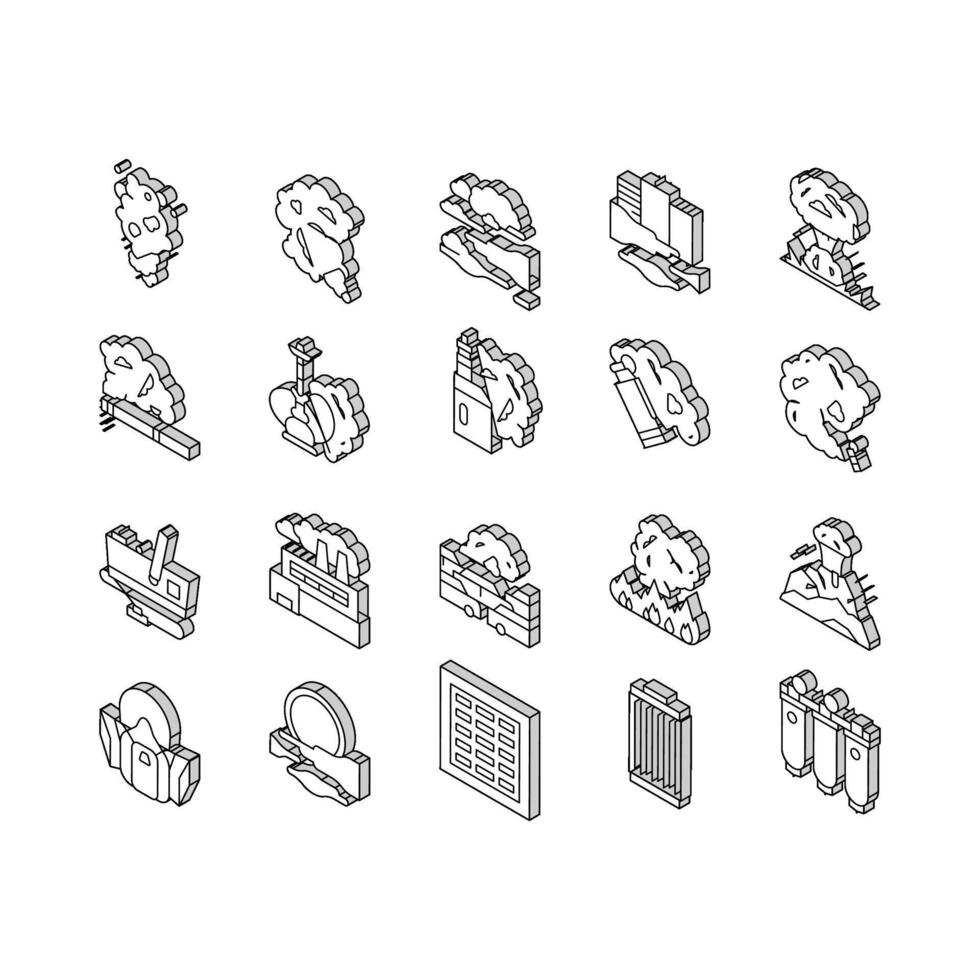 fumar y niebla vapor colección isométrica íconos conjunto vector