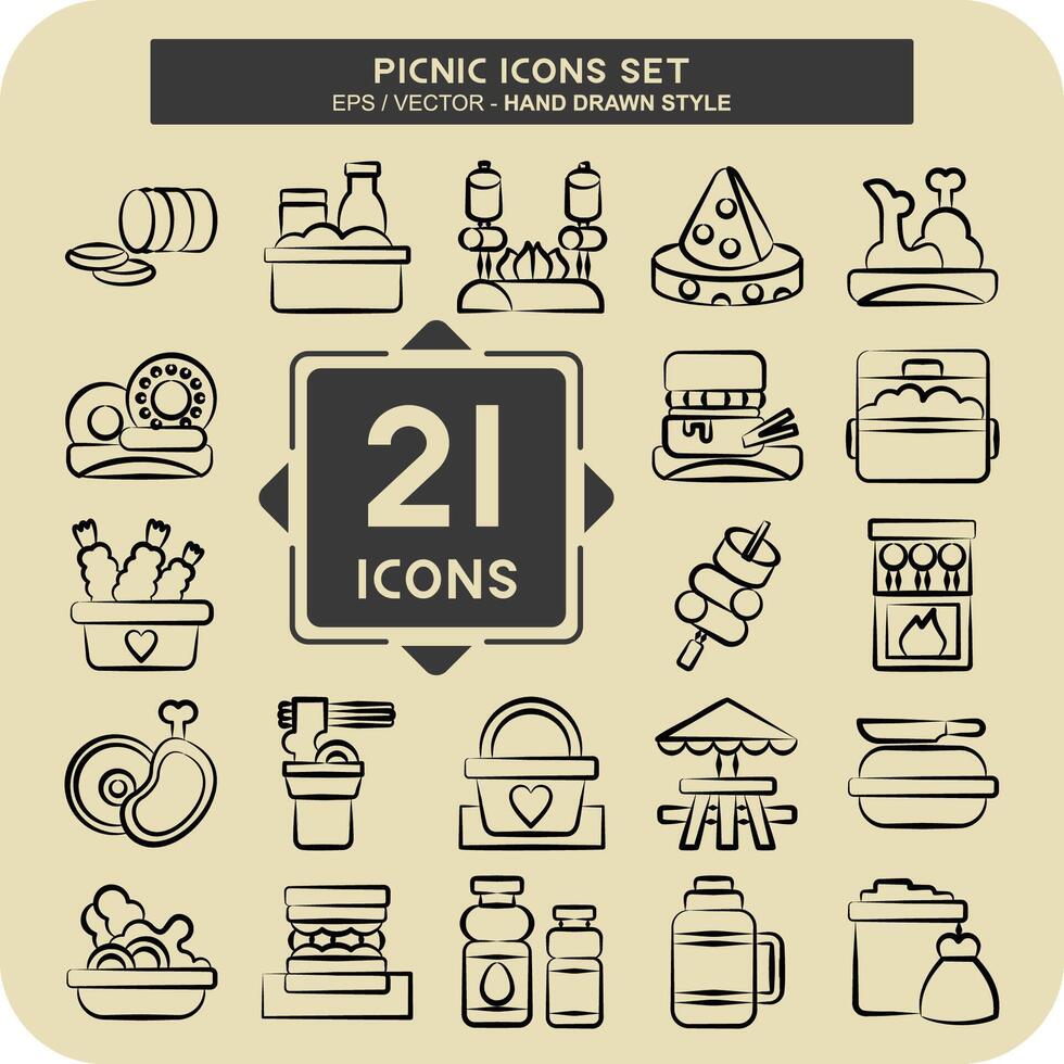 Icon Set Picnic. related to Holiday symbol. hand drawn style. simple design editable. simple illustration vector