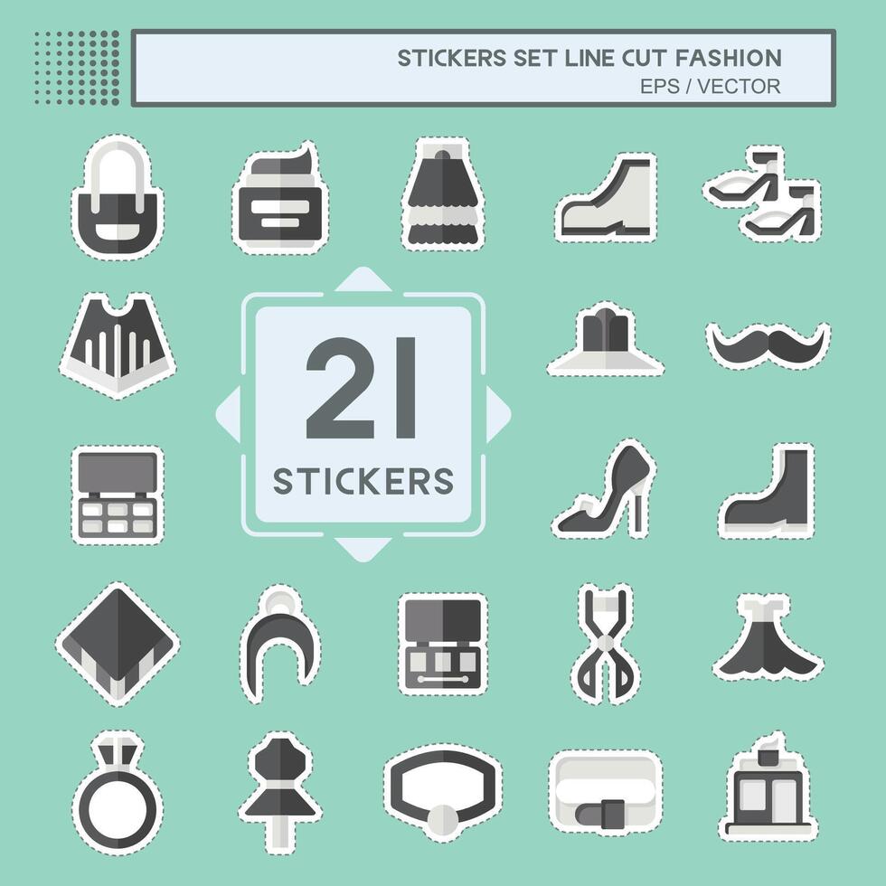 Sticker line cut Set Fashion. related to Beauty symbol. simple design editable. simple illustration vector