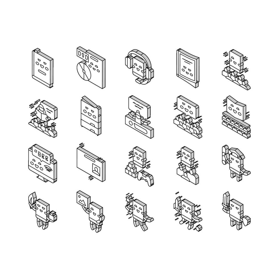 Children Library Read Collection isometric icons set vector
