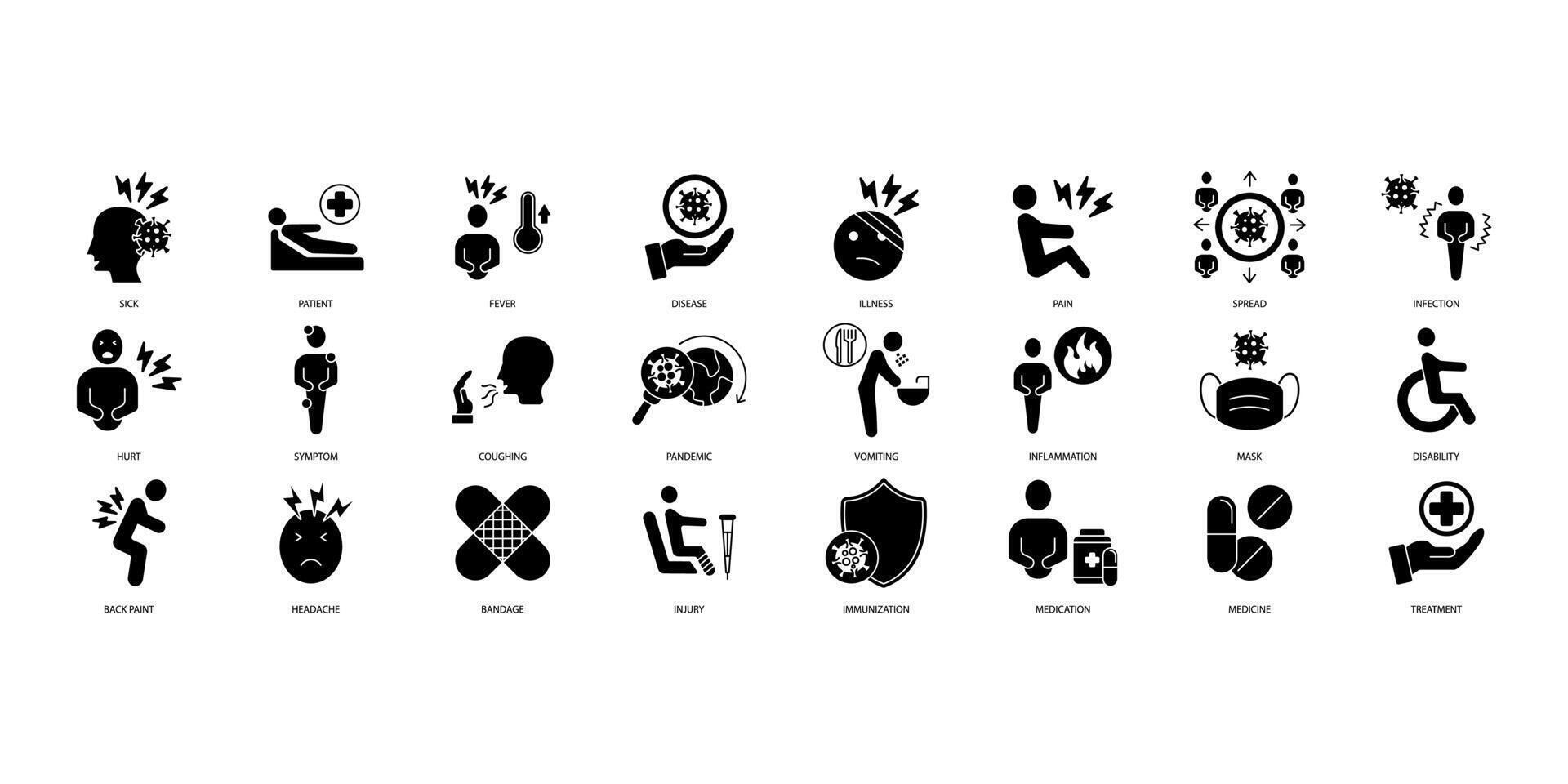 Sickness icons set. Set of editable stroke icons.Vector set of Sickness vector