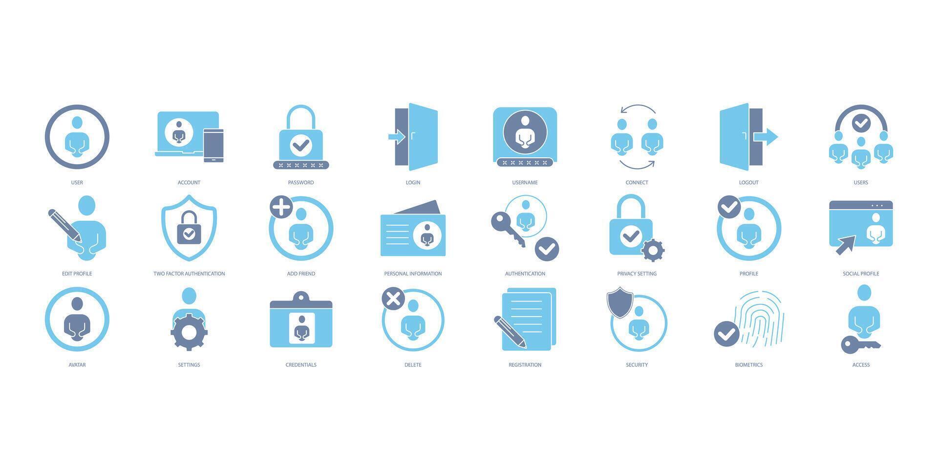 User account icons set. Set of editable stroke icons.Vector set of User account vector