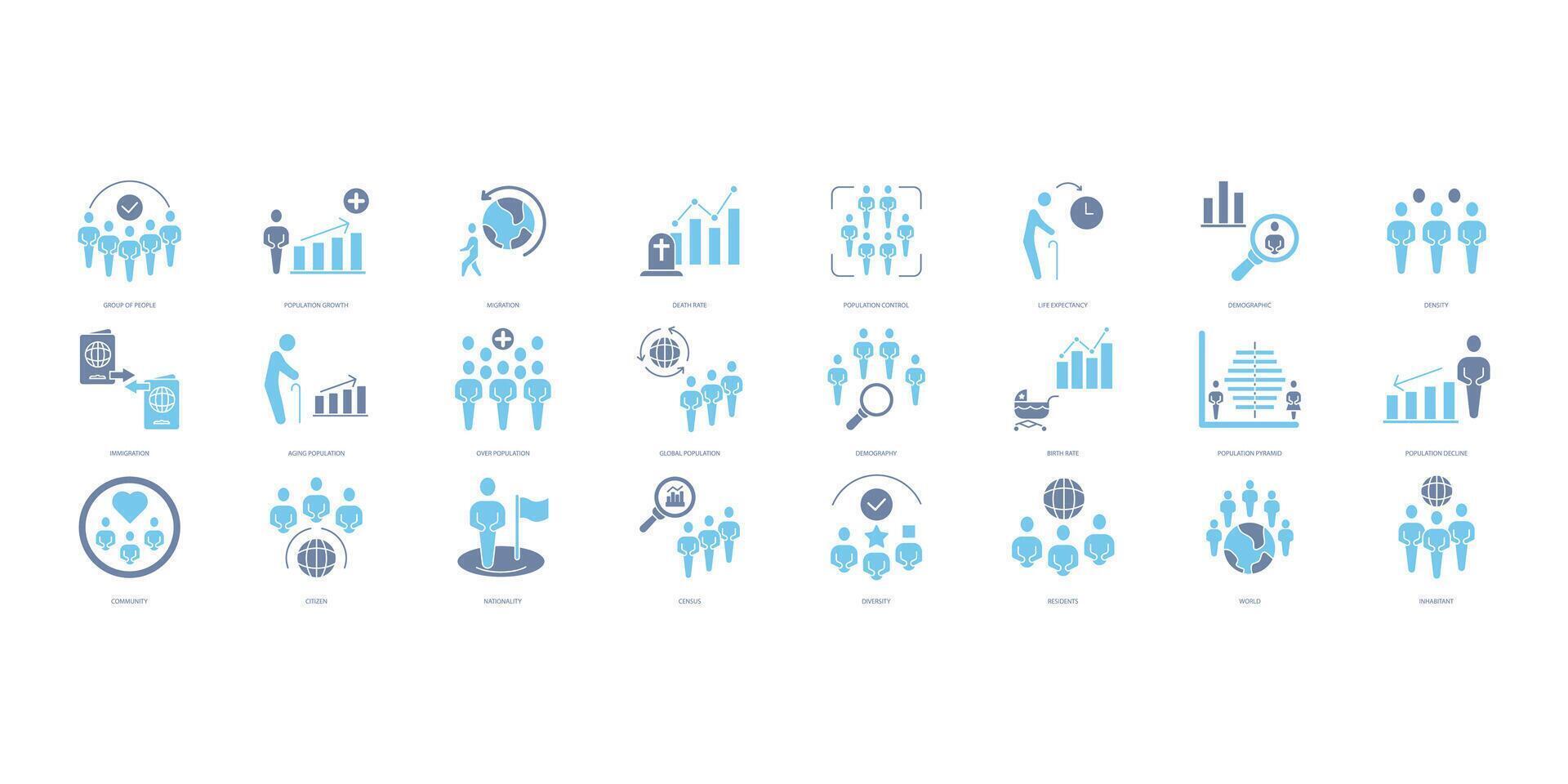 Population icons set. Set of editable stroke icons.Vector set of Population vector