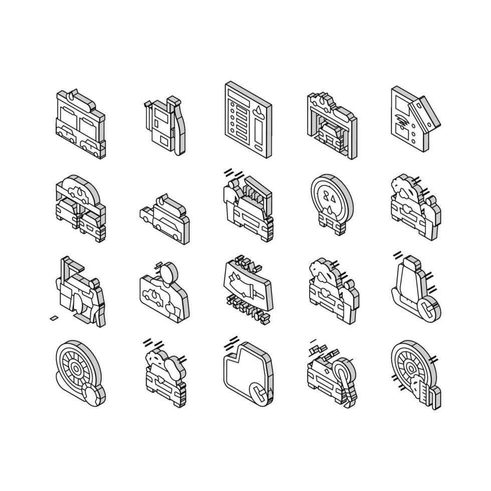 Self Service Car Wash Collection isometric icons set vector