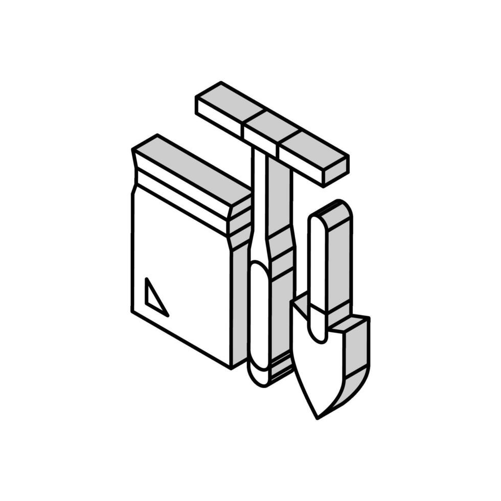 shovel, drill and bag for soil testing isometric icon vector illustration