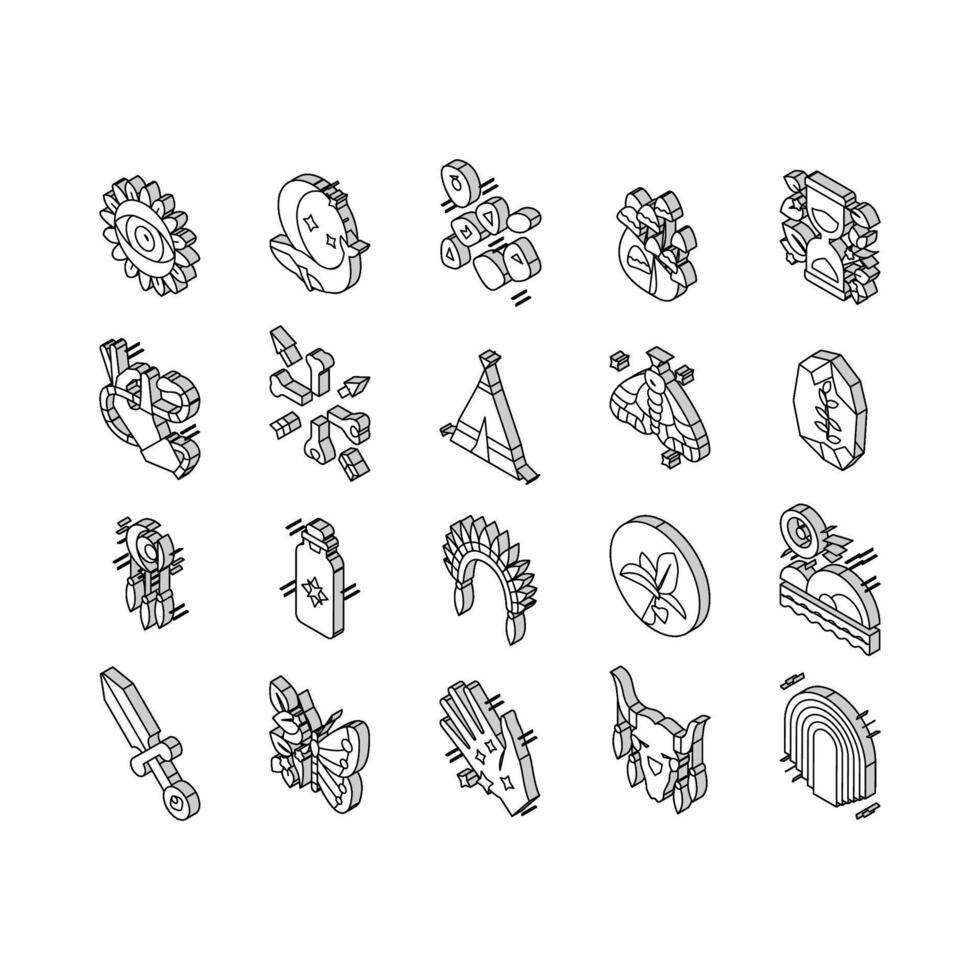 Boho Style Decoration Collection isometric icons set vector