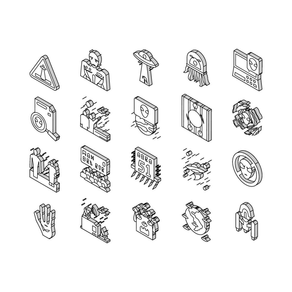 Ufo Guest Visiting Collection isometric icons set vector
