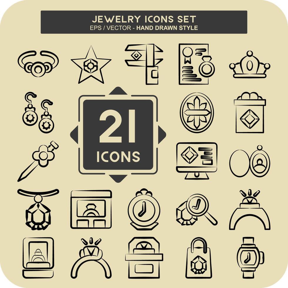 Icon Set Jewelry. related to Wedding symbol. hand drawn style. simple design editable. simple illustration vector