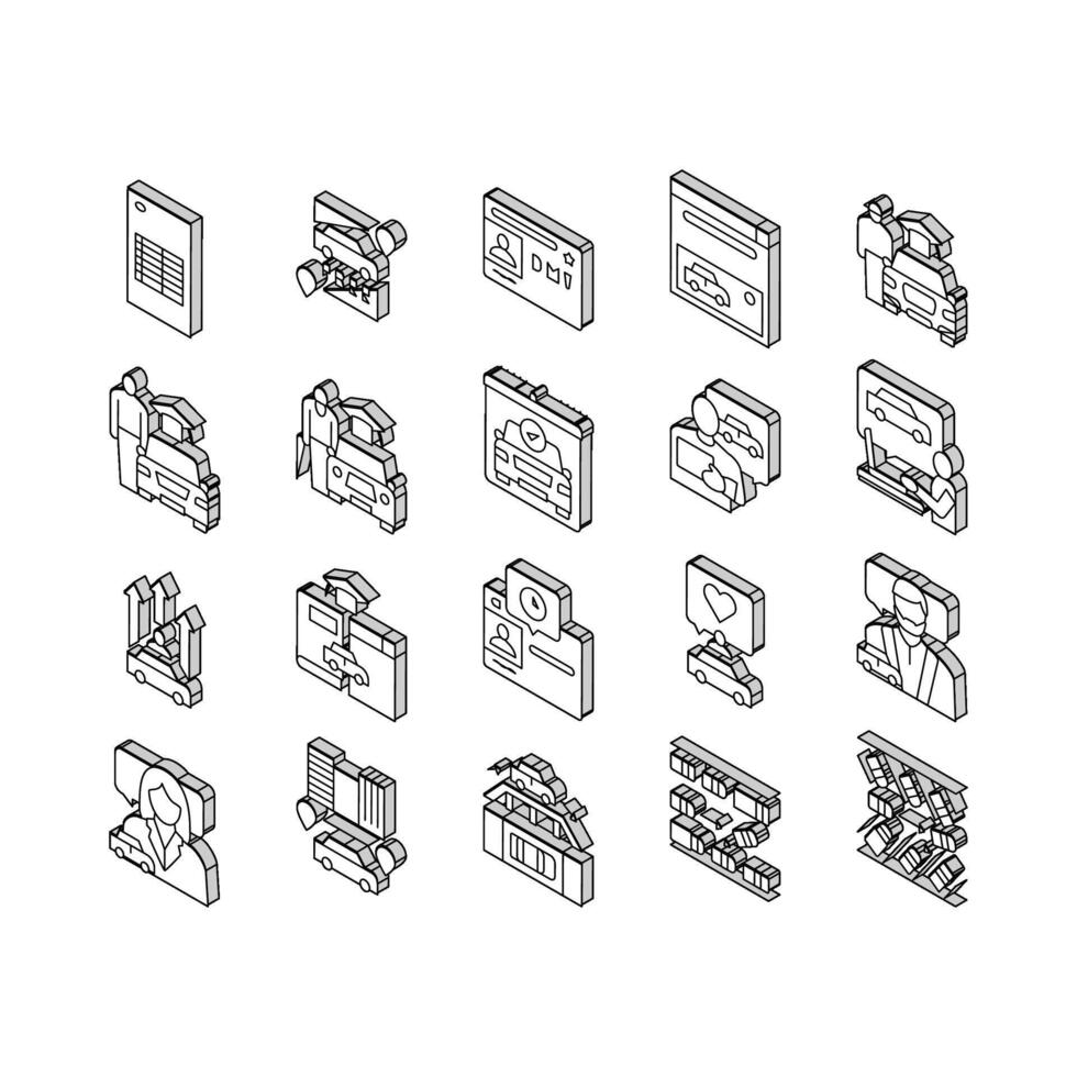 Driving School Lesson Collection isometric icons set vector