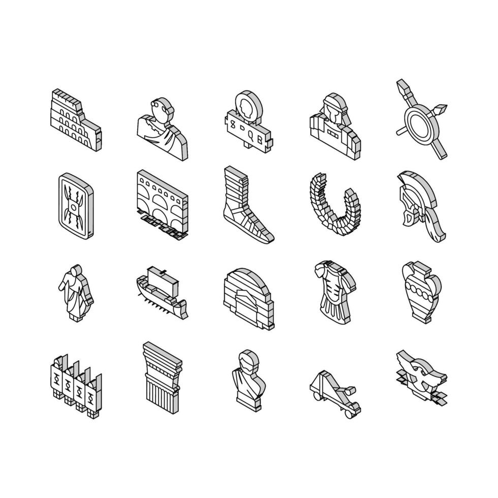Ancient Rome Antique History isometric icons set vector
