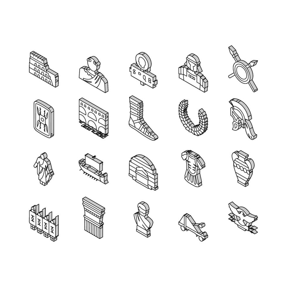 Ancient Rome Antique History isometric icons set vector