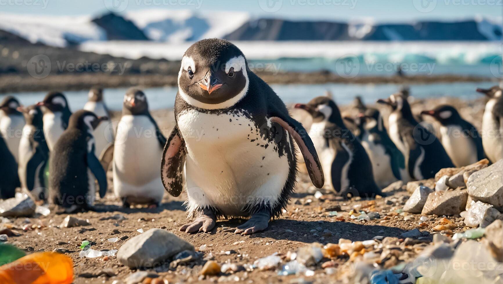 AI generated Penguins in Antarctica, garbage photo