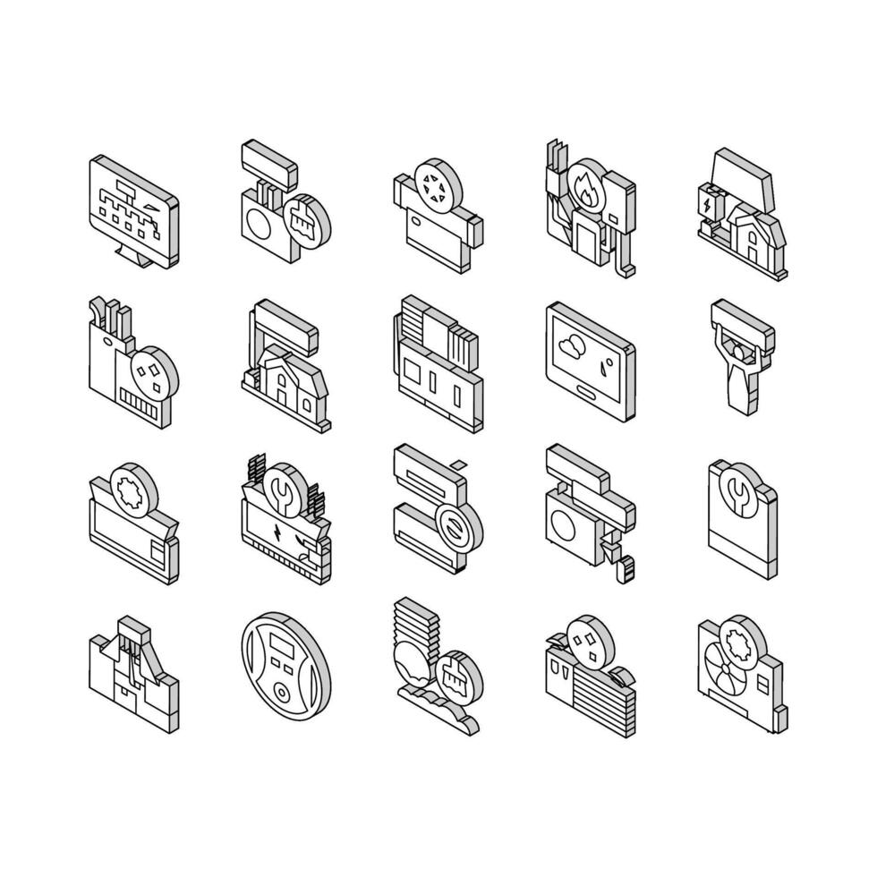 acondicionamiento sistema electrónica isométrica íconos conjunto vector