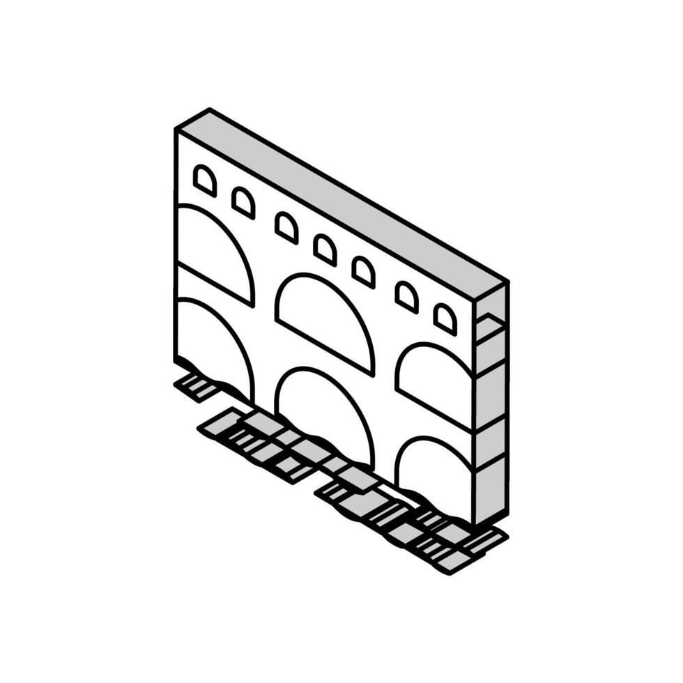 acueducto antiguo Roma construcción isométrica icono vector ilustración