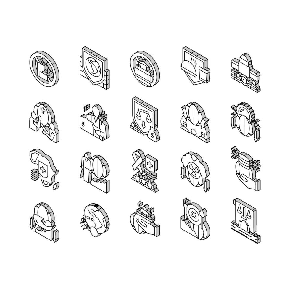 Social Public Problems Worldwide isometric icons set vector