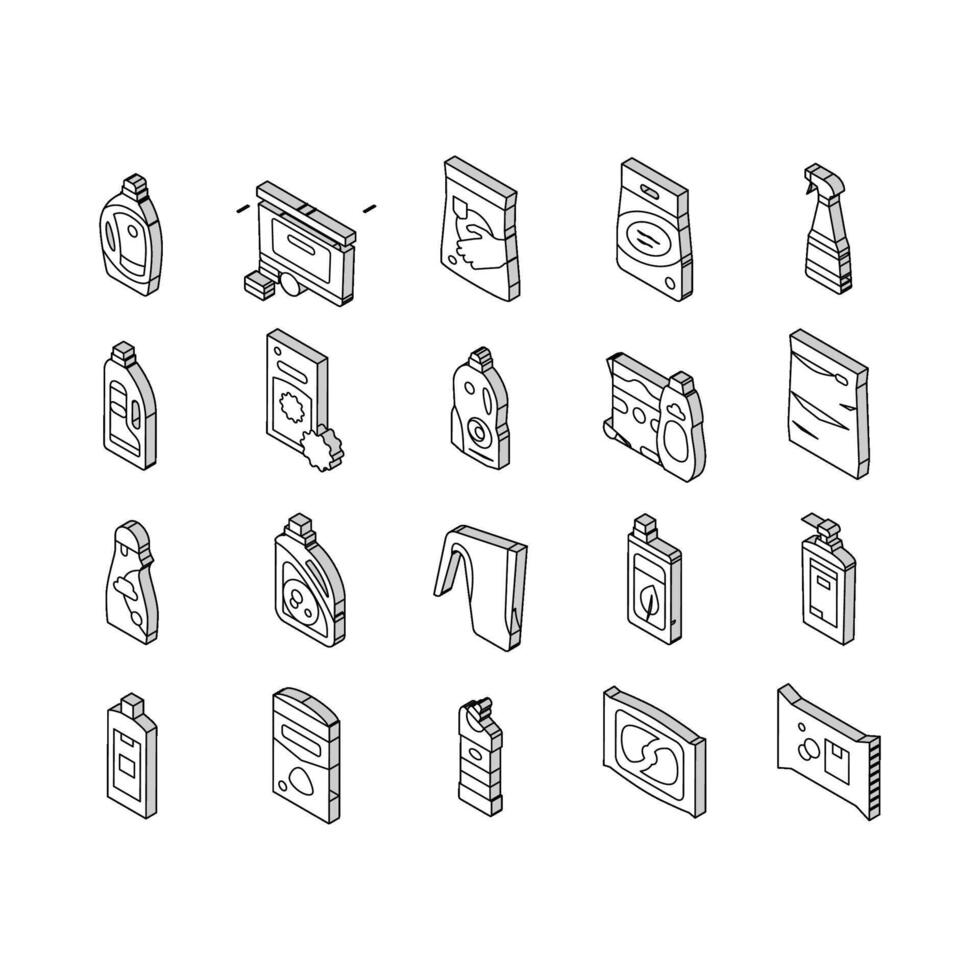detergente orgánico lavandería jabón isométrica íconos conjunto vector
