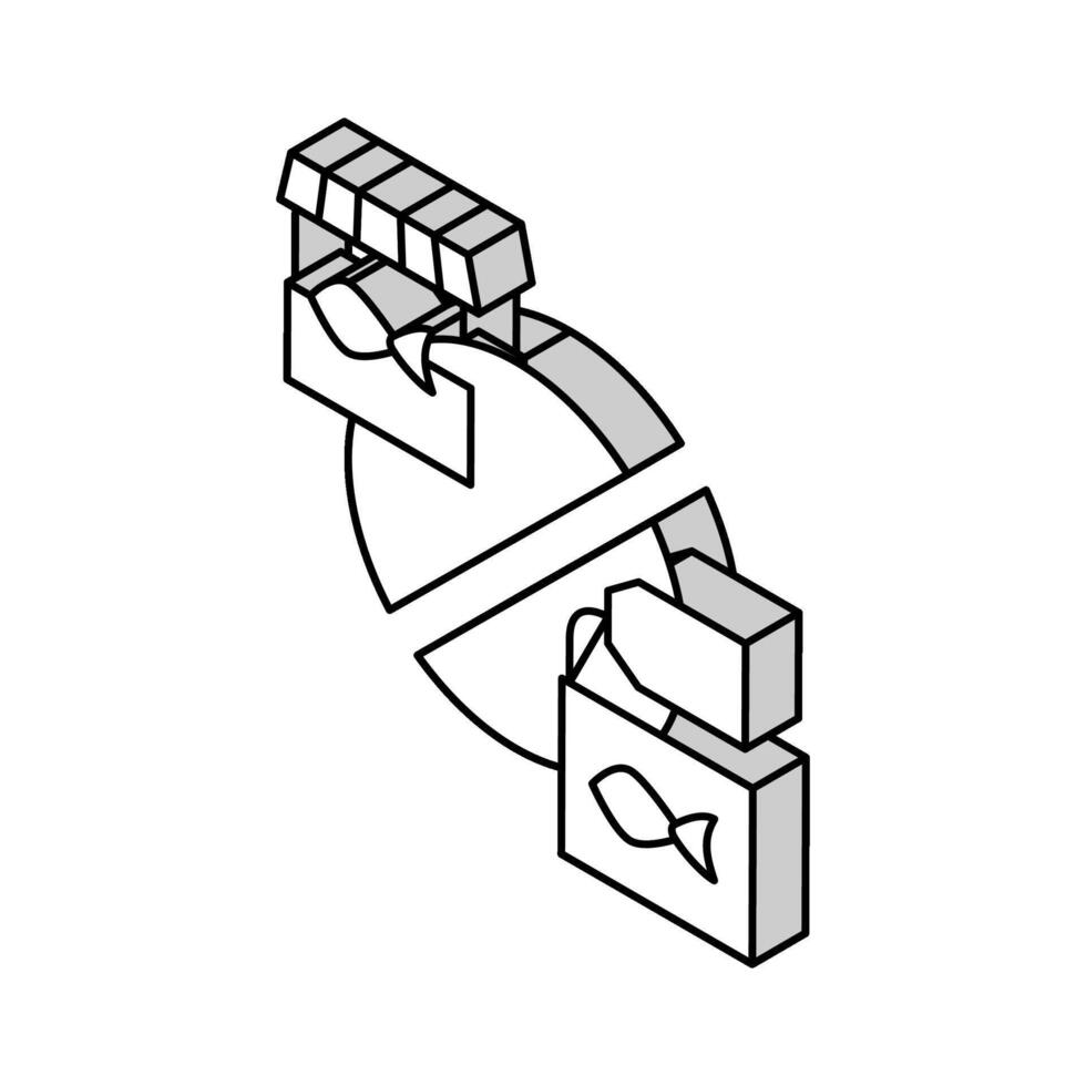 atún mercado isométrica icono vector ilustración