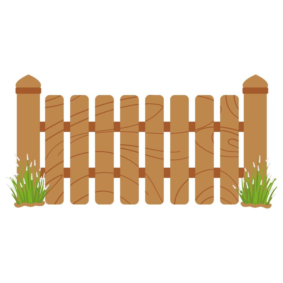 Wooden fence with grass vector