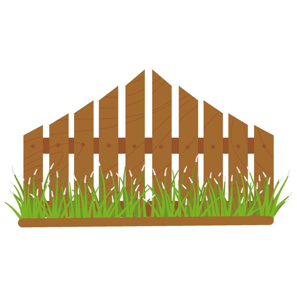 Wooden fence with grass vector