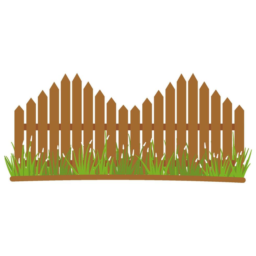 Wooden fence with grass vector