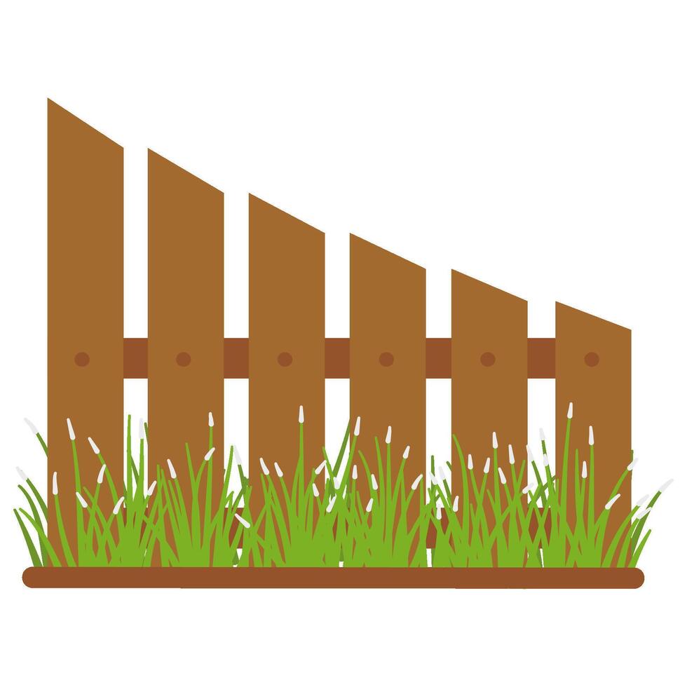 Wooden fence with grass vector