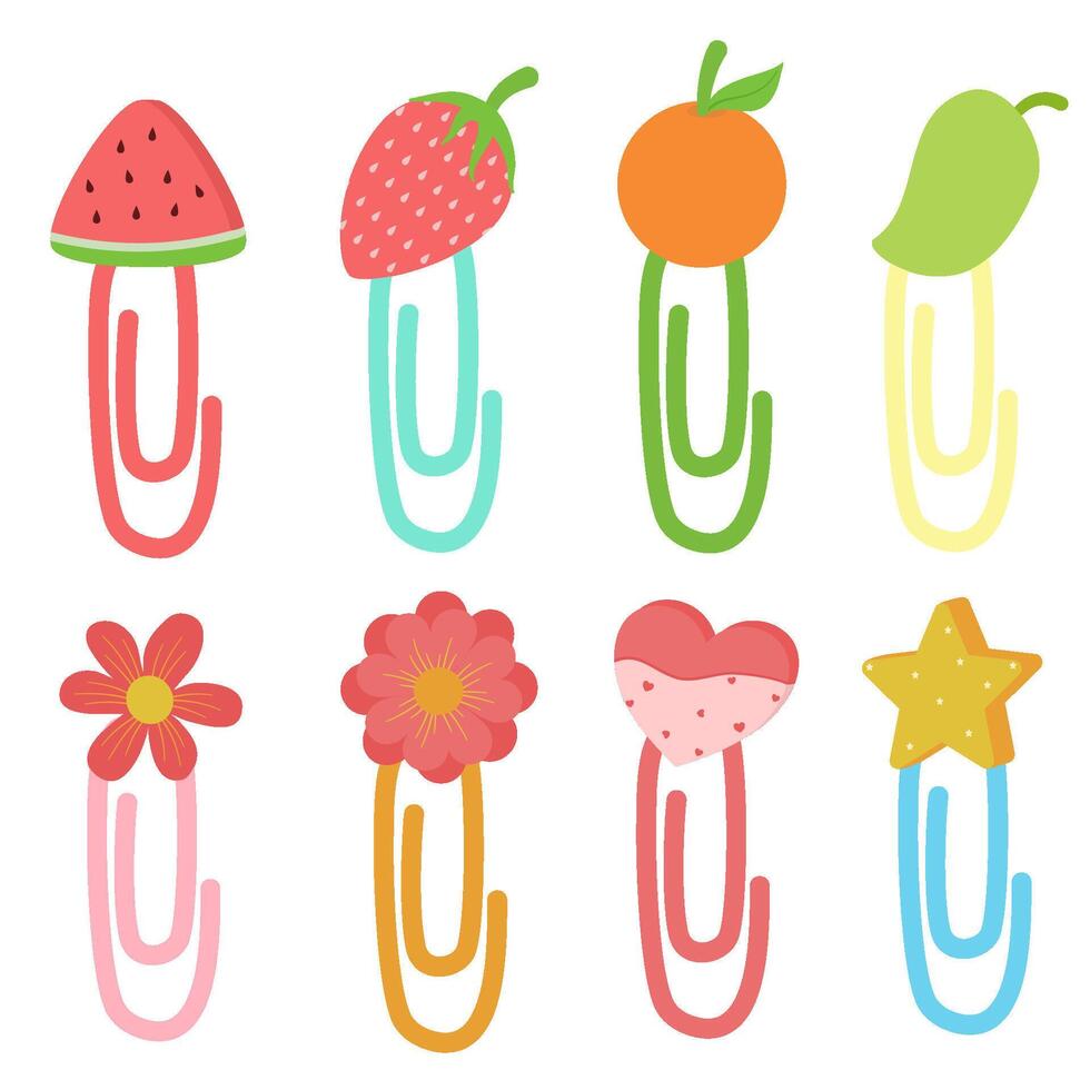Paperclip with cute fruit and flower vector