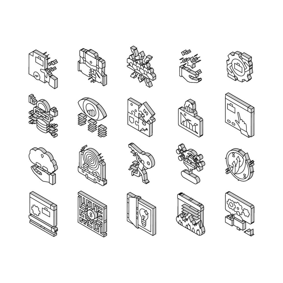 Solution Business Problem Task isometric icons set vector