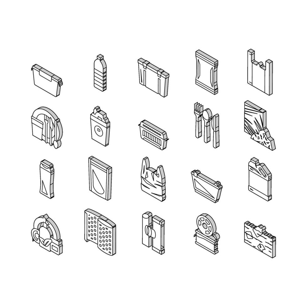 Plastic Accessories And Utensil isometric icons set vector