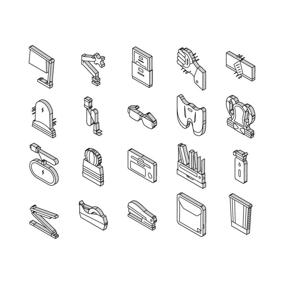 Workplace Accessories And Tools isometric icons set vector