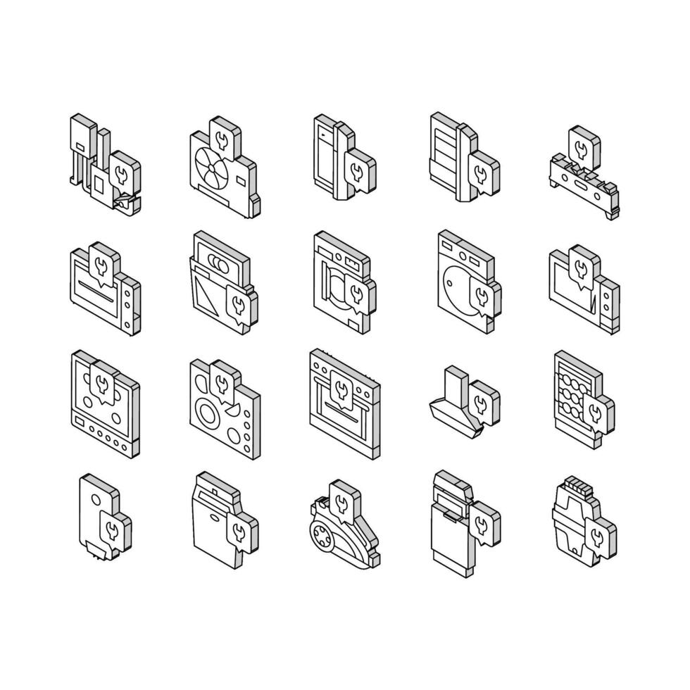 accesorios reparar mantenimiento isométrica íconos conjunto vector