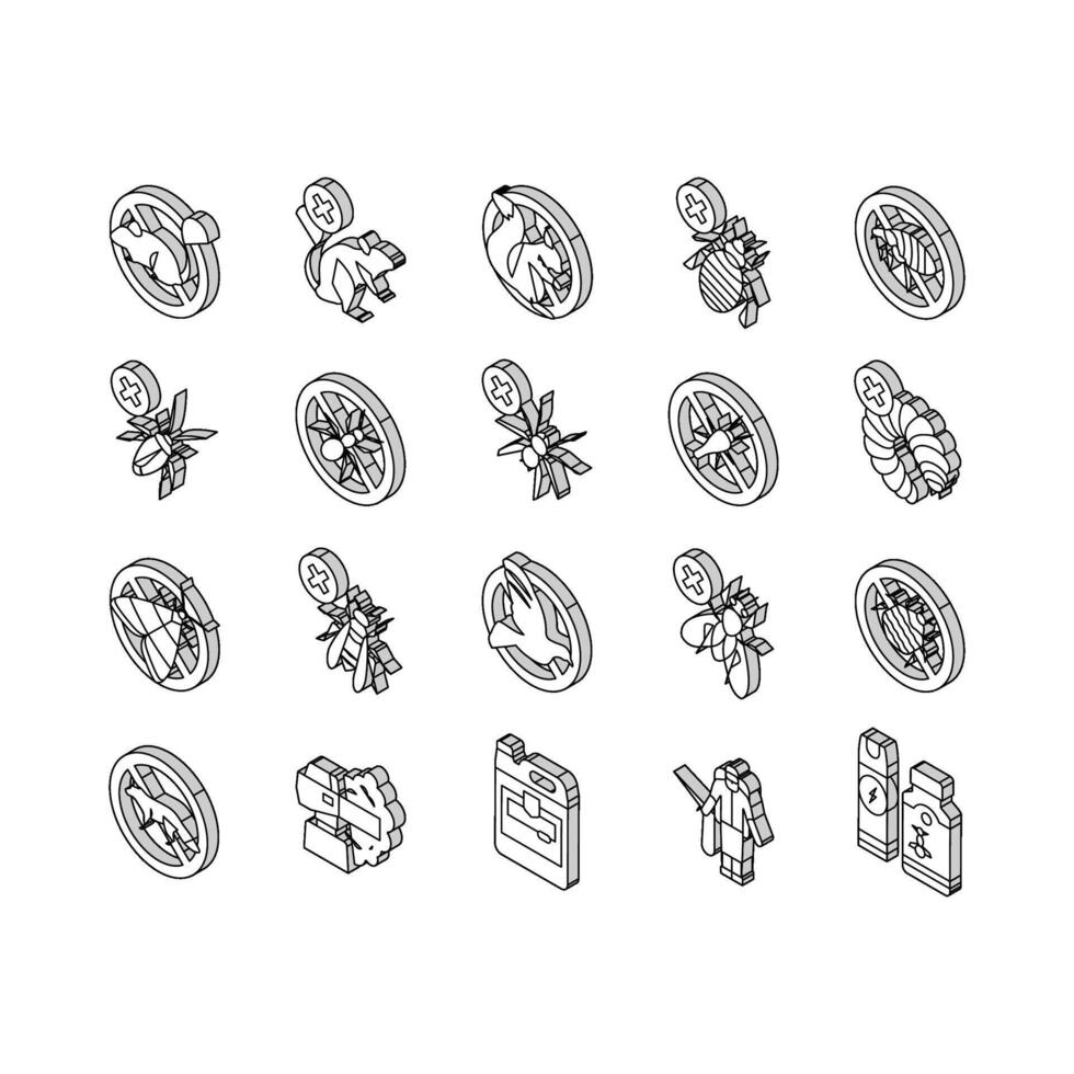 Pest Control Service Treatment isometric icons set vector