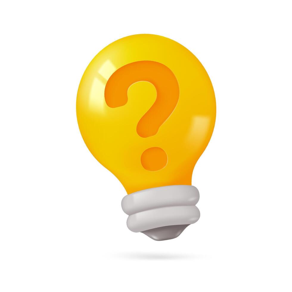 3D question mark on light bulb Ideas for finding inspiration in creating new ideas. 3D vector Illustration.