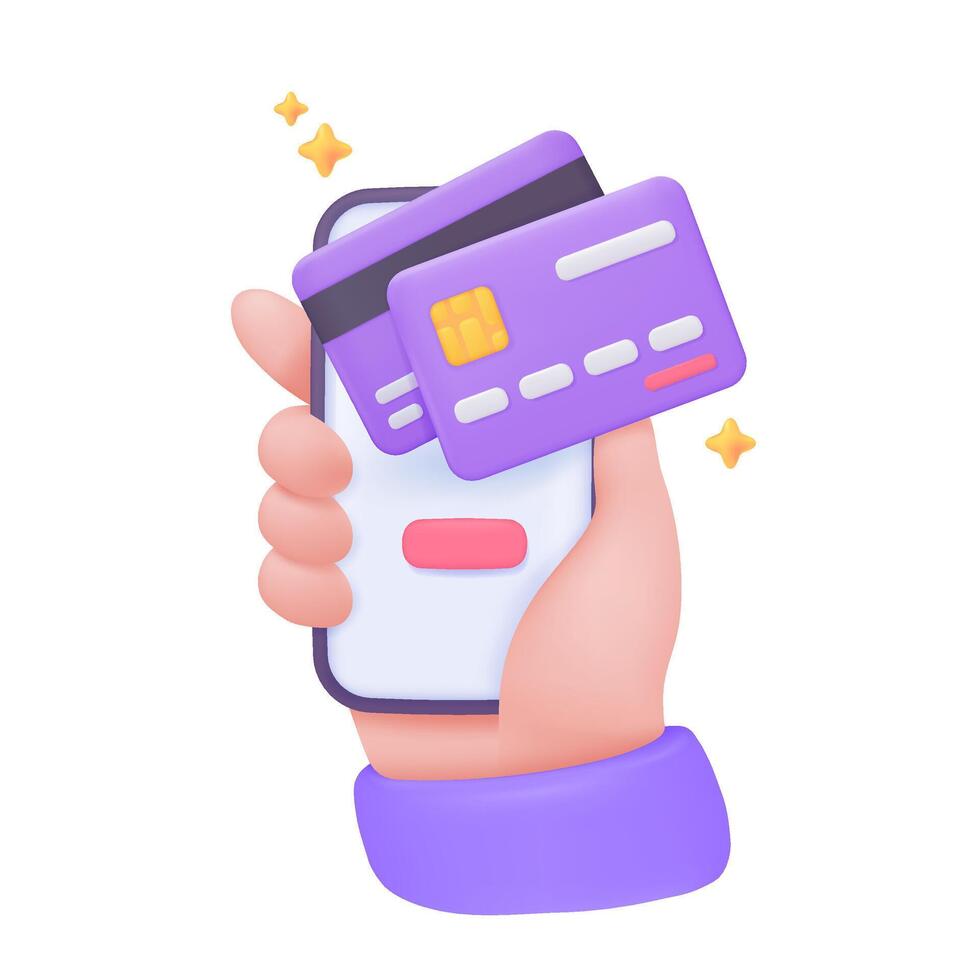 3D credit card on mobile phone Card for swiping and spending money online Providing loans and discounts from purchases vector