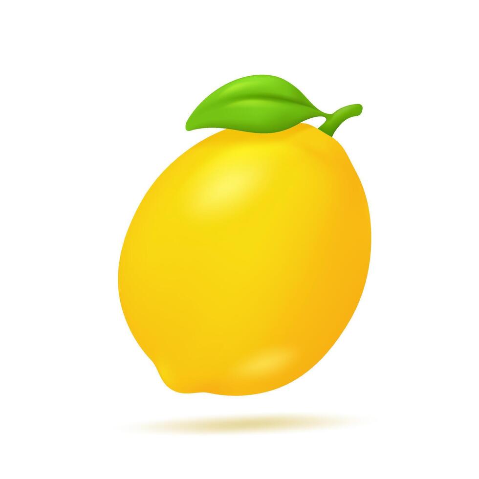 3D lemon fruit. Yellow sour fruit. Ingredients in refreshing fruit juices in summer. 3D vector Illustration.