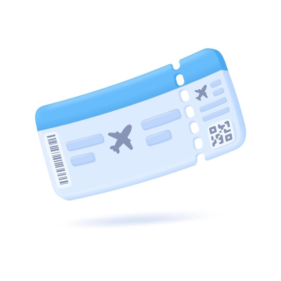 3D airplane tickets. A ticket that specifies the seat and airline for a holiday departure. 3D vector Illustration.