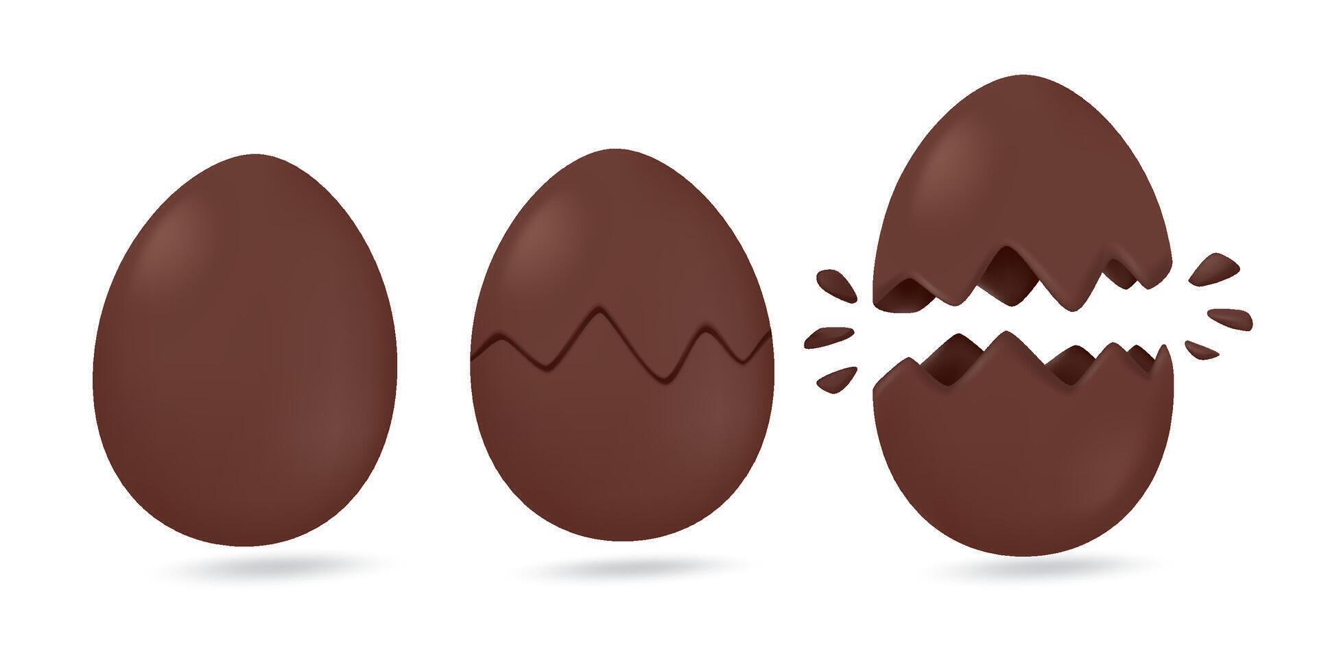 3D Easter eggs. Eggs made of chocolate. Sweet treats to give to children during the Easter Egg Hunting Festival. 3D vector Illustration