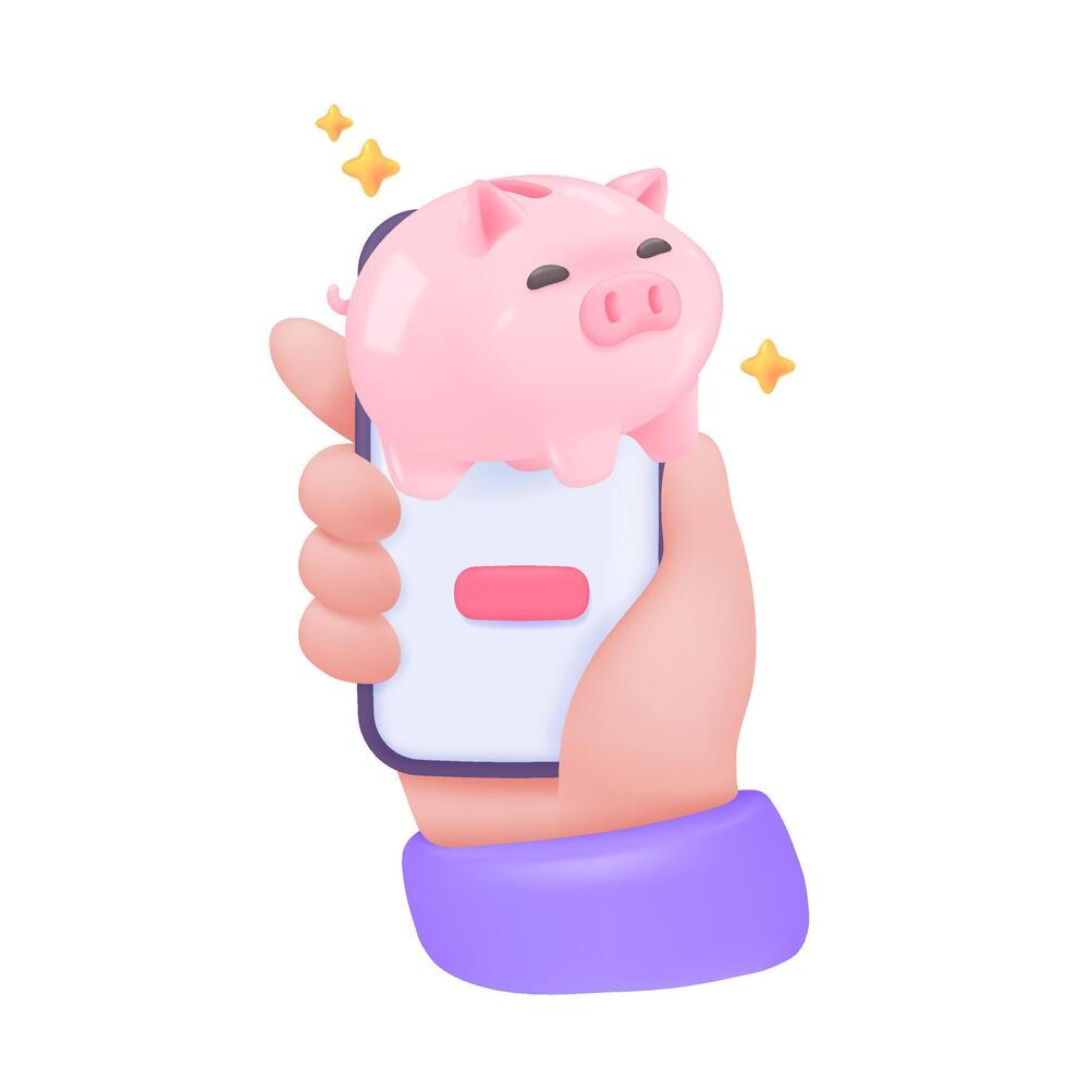 3D piggy bank. Online savings. safe investment ideas for future asset growth. 3D vector Illustration.