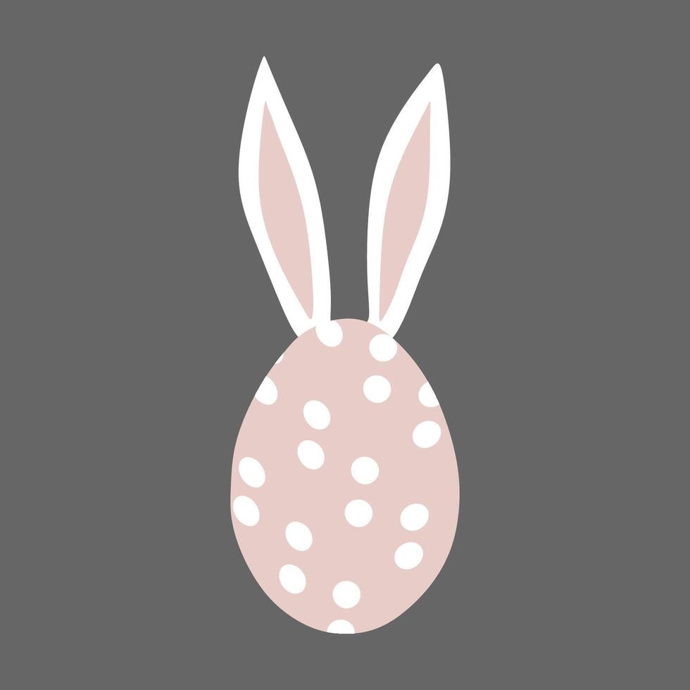 Easter Egg with Rabbit Ears. Pink Dotted Egg and Rabbit Vector illustration. Flat Cartoon Isolated Traditional decoration. Holiday Design Element for Greeting Card, Graphic Template, Festive Postcard.