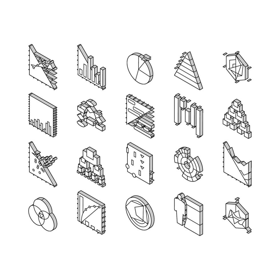 Graph For Analyzing And Research isometric icons set vector