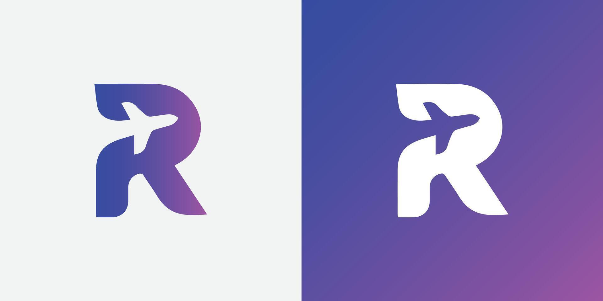 Letter R plane logo design vector icon. R initial logo monogram
