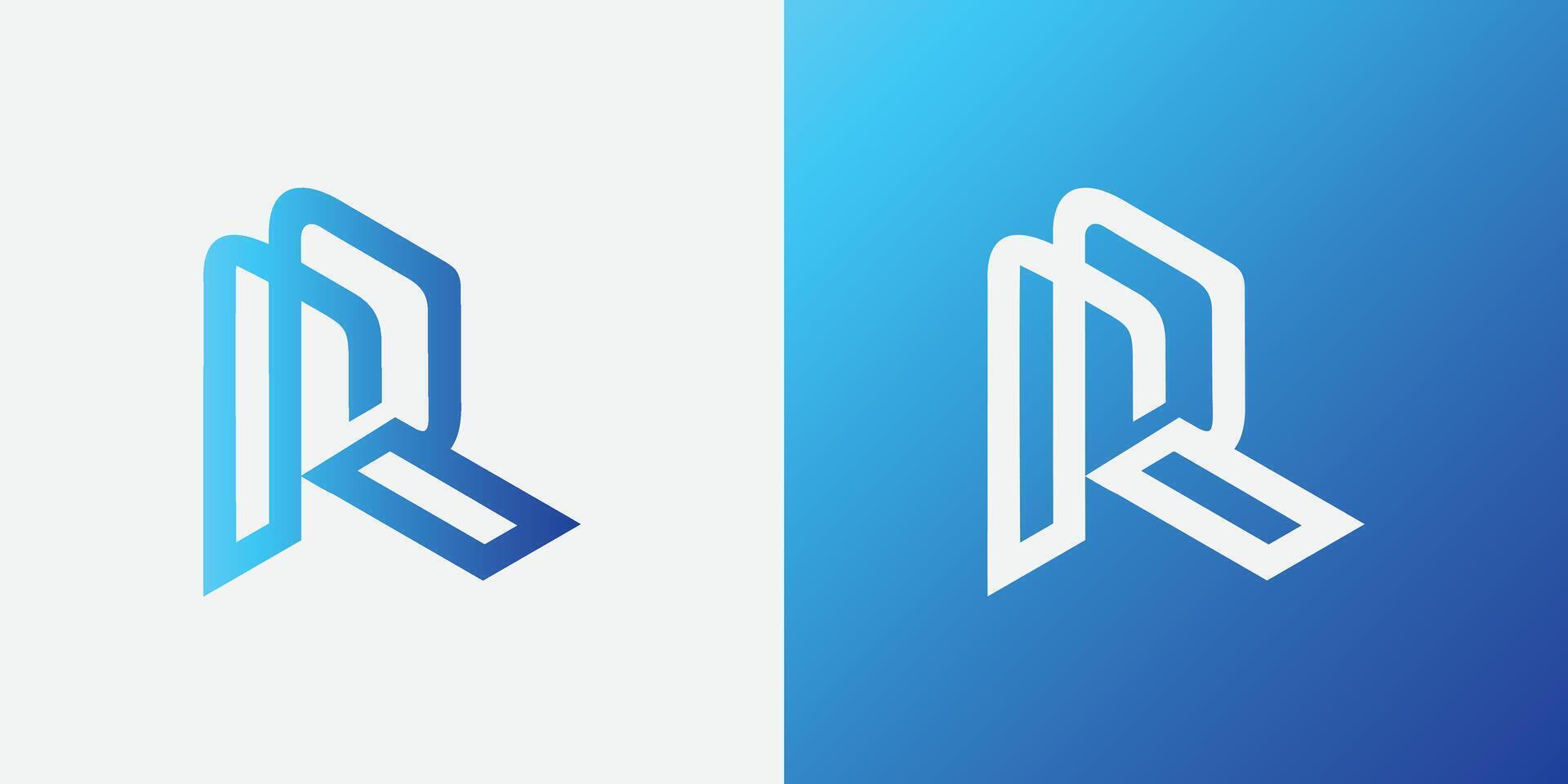 R creative blue gradient alphabet letter logo for branding and business vector