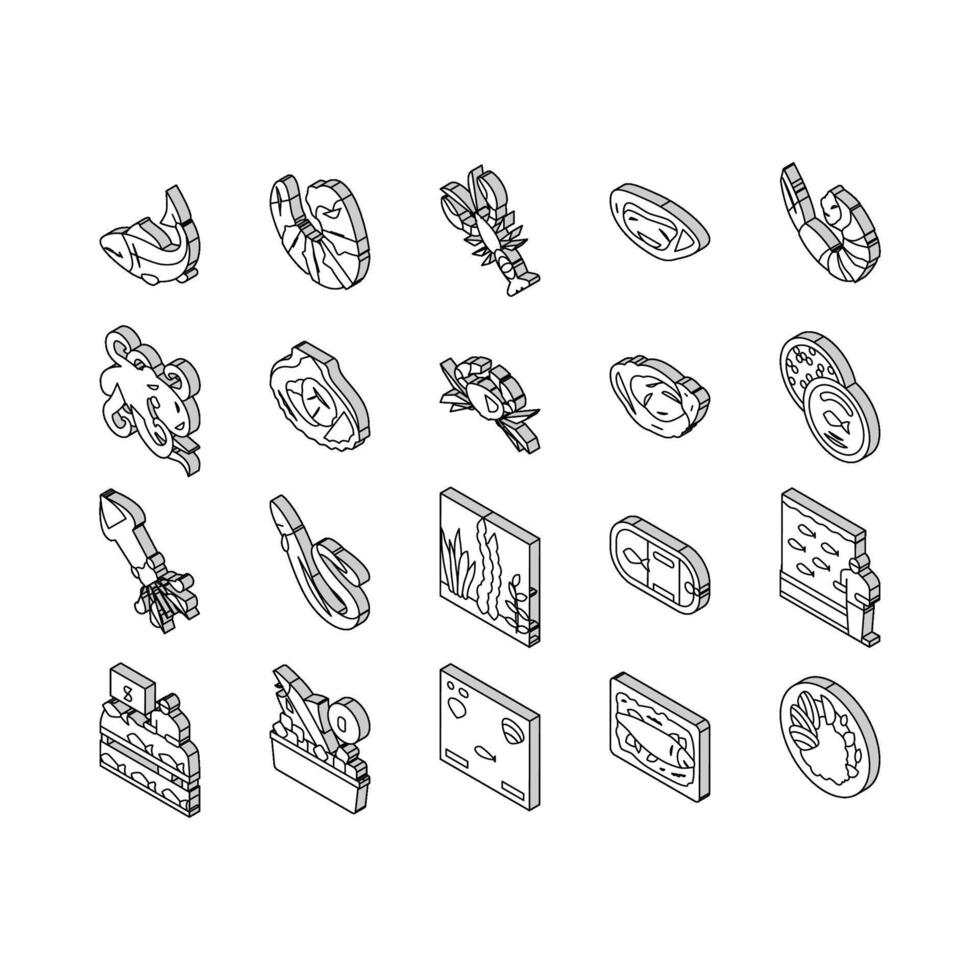 Seafood Cooked Food Dish Menu isometric icons set vector