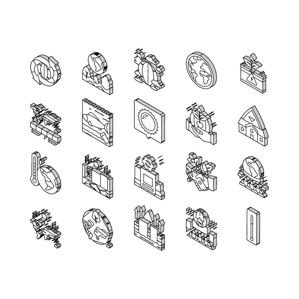 clima cambio y ambiente isométrica íconos conjunto vector