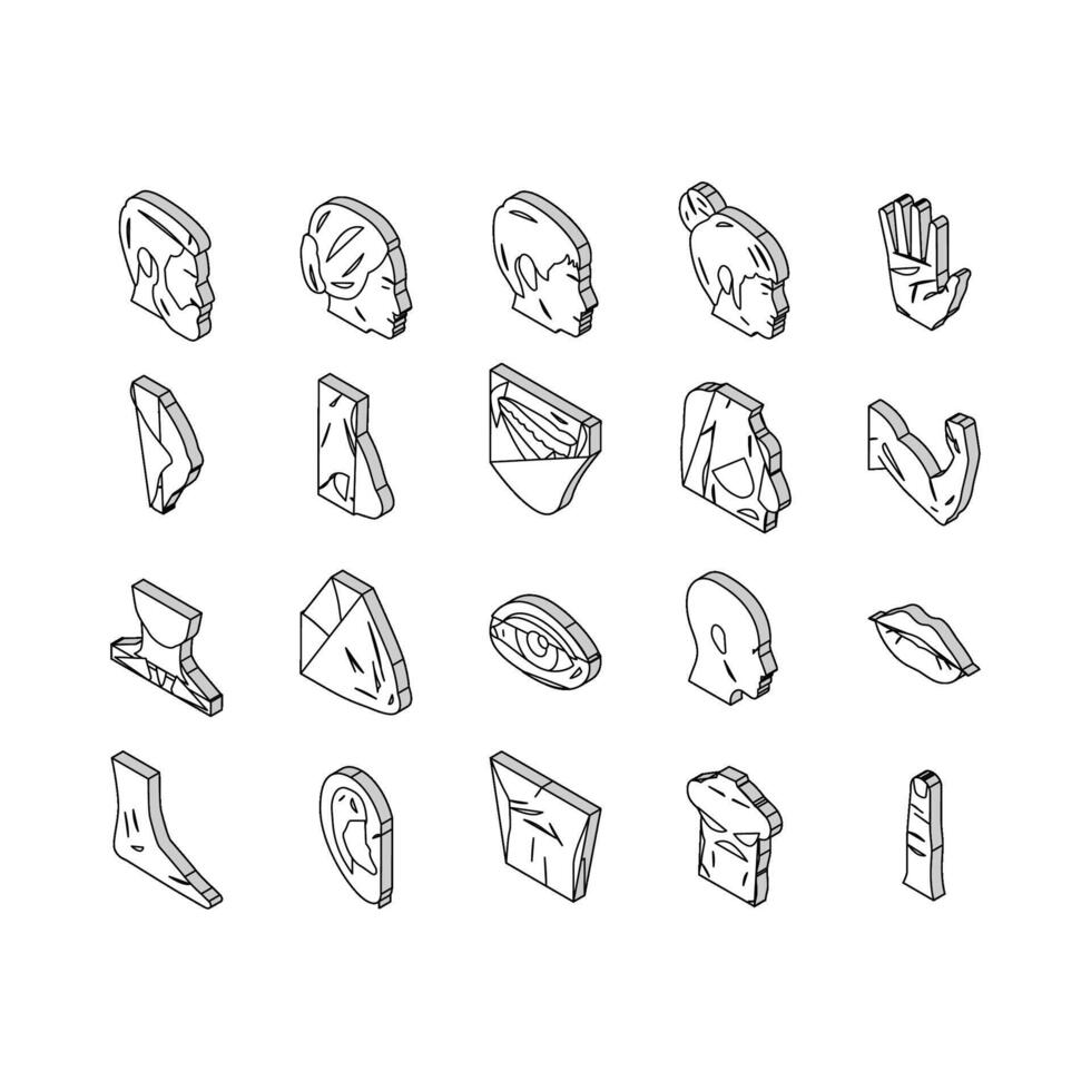 Body And Facial People Parts isometric icons set vector
