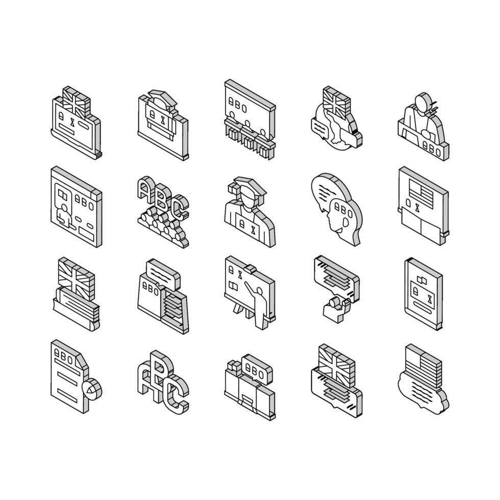 English Language Learn At School isometric icons set vector