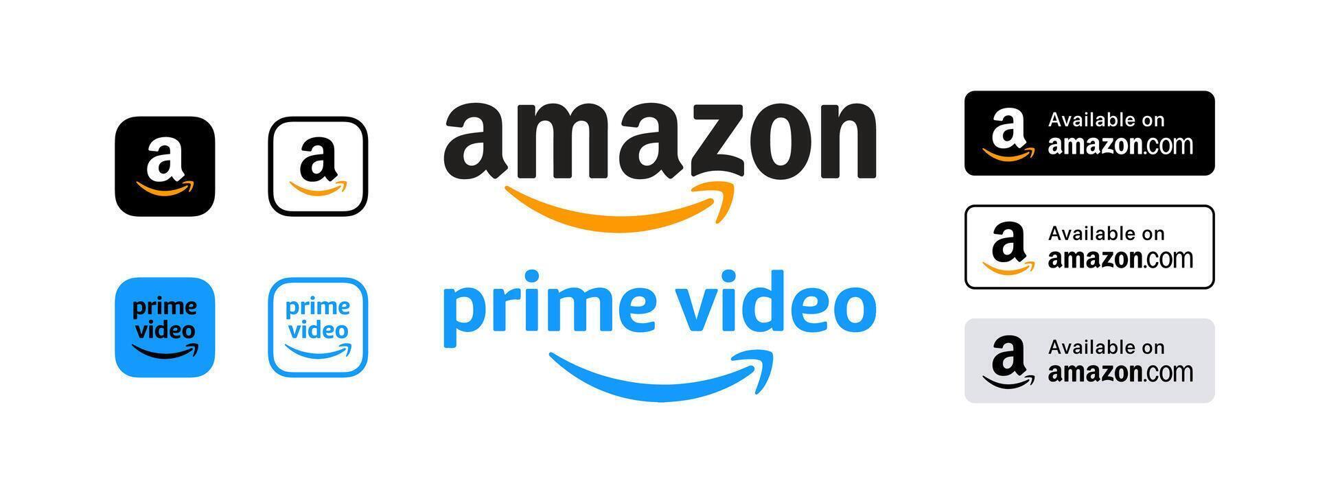 amazon vector logo icons and buttons. Editorial use. Vinnitsa, Ukraine - February 15, 2024